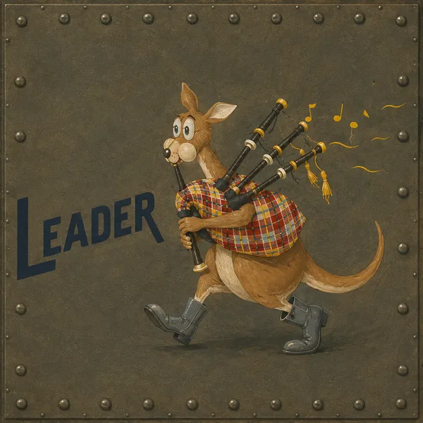 Nose art of Leader — a kangaroo in flying boots playing the bagpipes